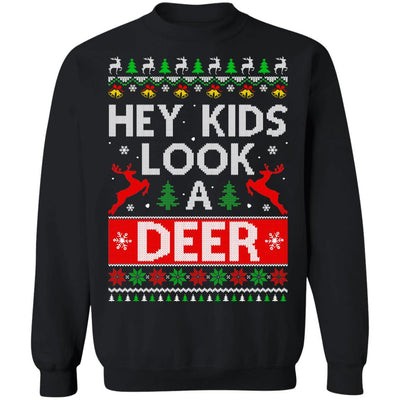 Hey Kids Look A Deer Family Ugly Sweater Christmas-T-Shirt & Sweatshirt-Crewneck Sweatshirt-Black