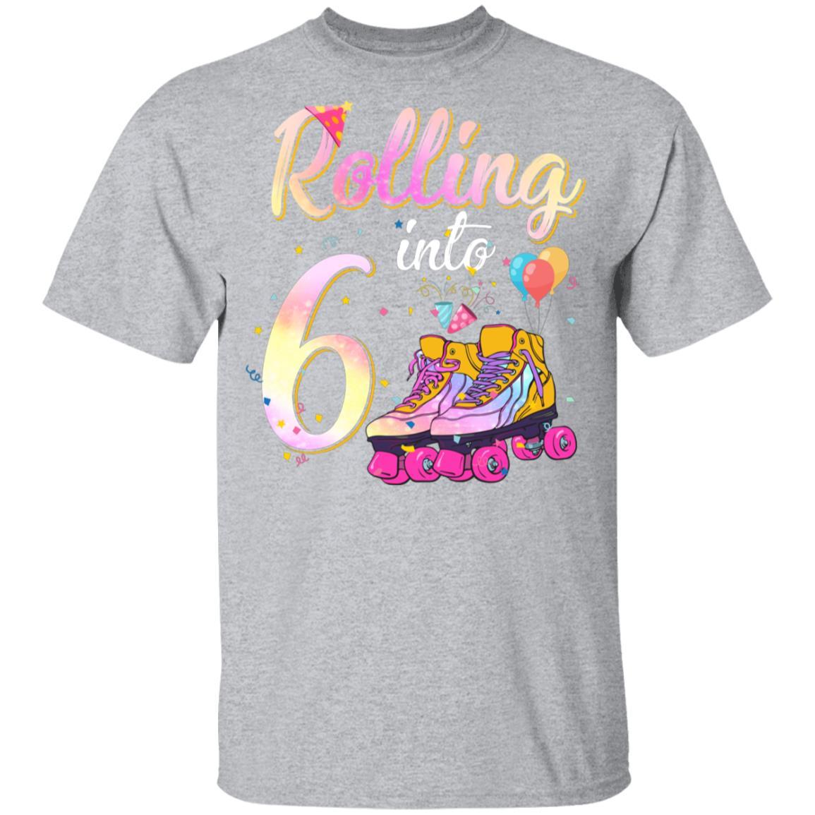 6 Years Old Birthday Girls Roller Skates 80's 6th Birthday Youth-Youth Shirt-Youth T-Shirt-Sport Grey