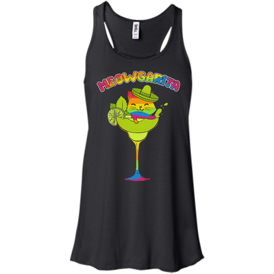 Rainbow Meowgarita Margarita Cat Lover-T-Shirt & Hoodie-Women's Flowy Racerback Tank-Black