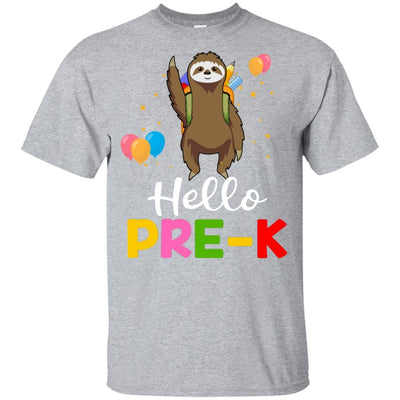 Funny Hello Pre-K Gift Back To School Sloth Gift Youth-Youth Shirt-Youth T-Shirt-Sport Grey