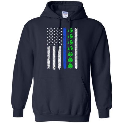Thin Blue Line Shamrock Irish St Patricks Day Police-T-Shirt & Hoodie-Pullover Hoodie-Navy