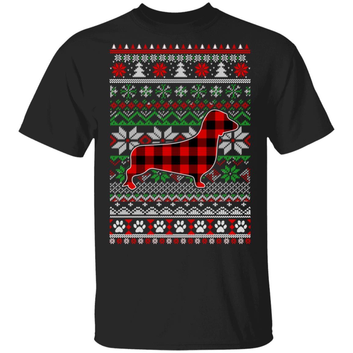 Dachshund Red Plaid Ugly Christmas Sweater Gifts-T-Shirt & Sweatshirt-Classic T-Shirt-Black