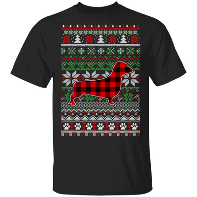 Dachshund Red Plaid Ugly Christmas Sweater Gifts-T-Shirt & Sweatshirt-Classic T-Shirt-Black