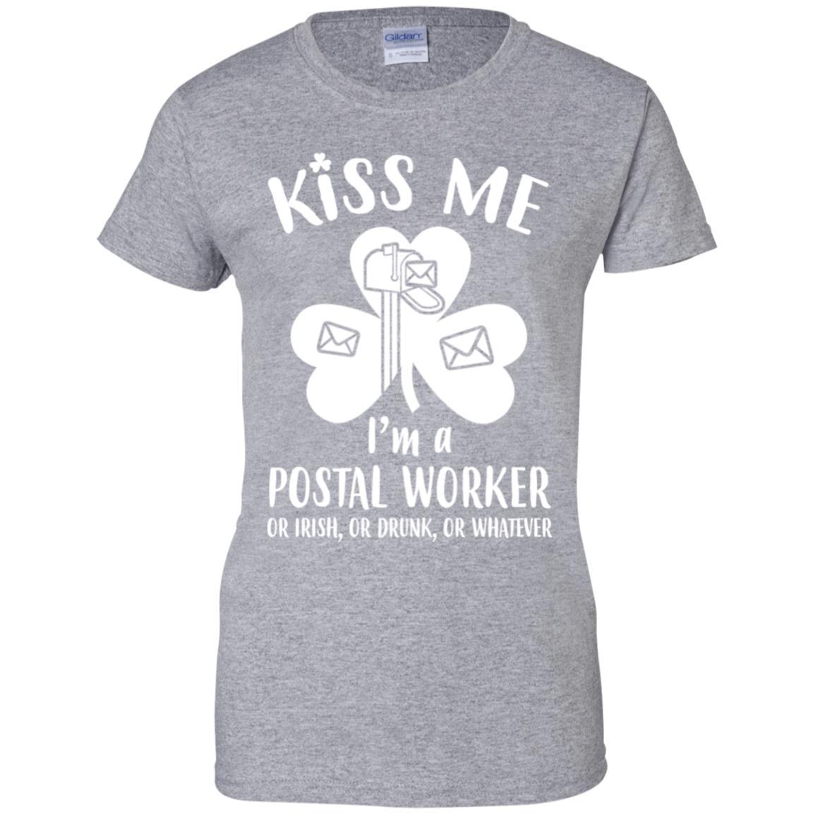 Kiss Me Im A Postal Worker Irish Drunk St Patricks Day-T-Shirt & Hoodie-Women's T-Shirt-Sport Grey