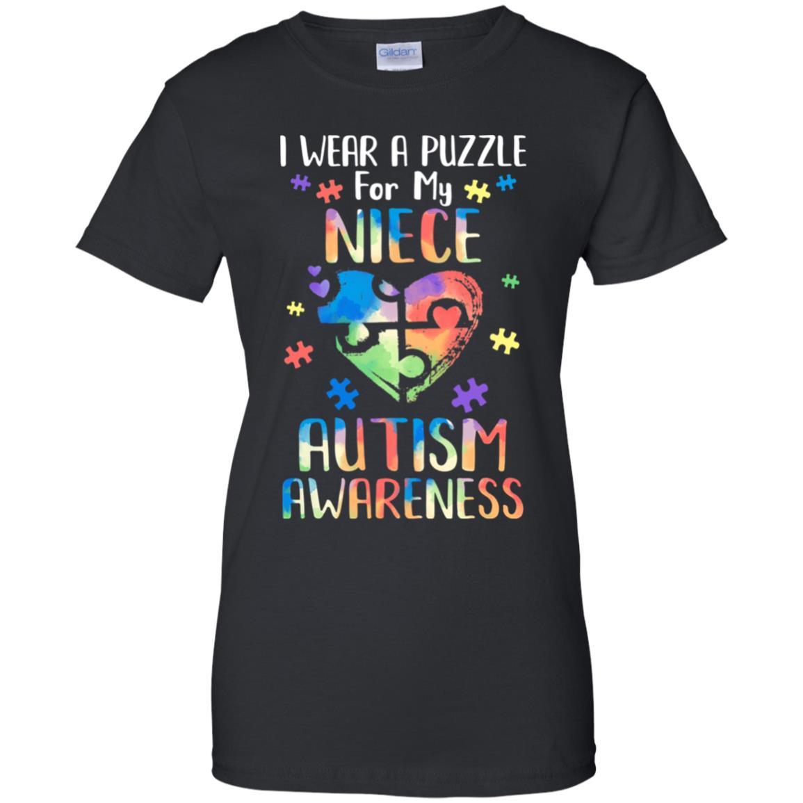 I Wear A Puzzle For My Niece Autism Awareness-T-Shirt & Hoodie-Women's T-Shirt-Black