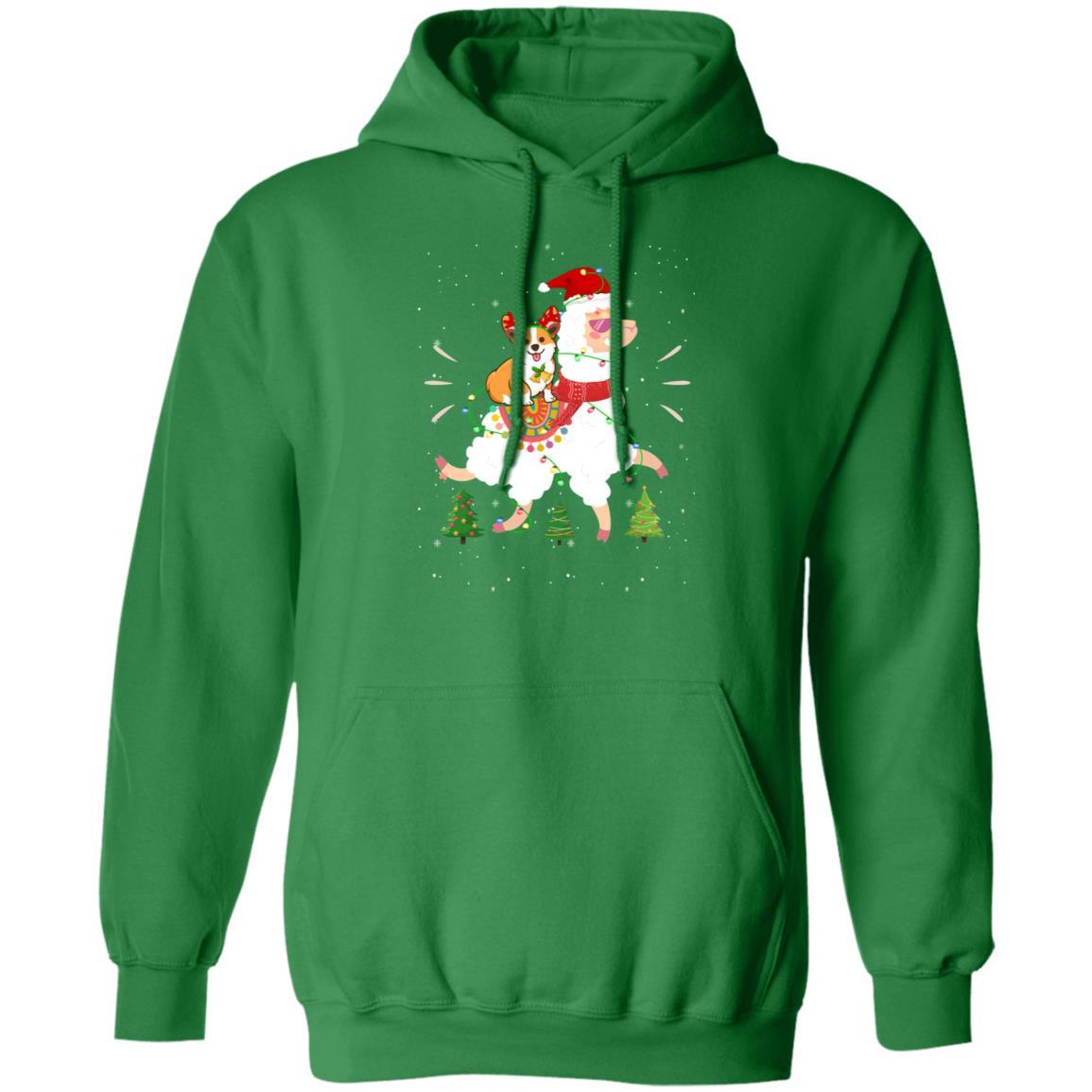 Funny Corgi Riding Llama Christmas Xmas Gifts-T-Shirt & Hoodie-Pullover Hoodie-Irish Green