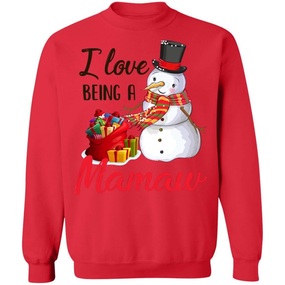 I Love Being A Mamaw Snowman Gift For Christmas Day-T-Shirt & Sweatshirt-Crewneck Sweatshirt-Red
