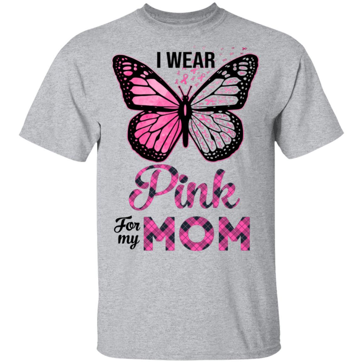 I Wear Pink For My Mom Butterfly Breast Cancer Awareness-T-Shirt & Hoodie-Classic T-Shirt-Sport Grey