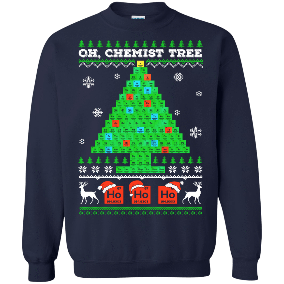 Oh Chemistry Tree Science Christmas Ugly Sweater-T-Shirt & Hoodie-Crewneck Sweatshirt-Navy