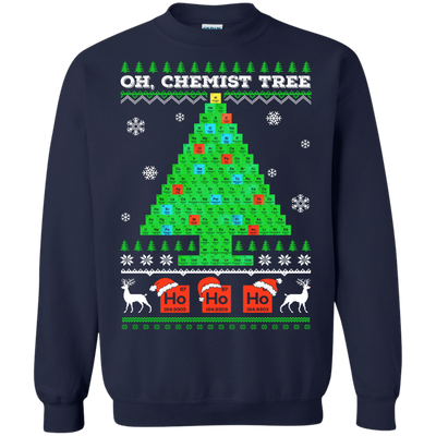 Oh Chemistry Tree Science Christmas Ugly Sweater-T-Shirt & Hoodie-Crewneck Sweatshirt-Navy
