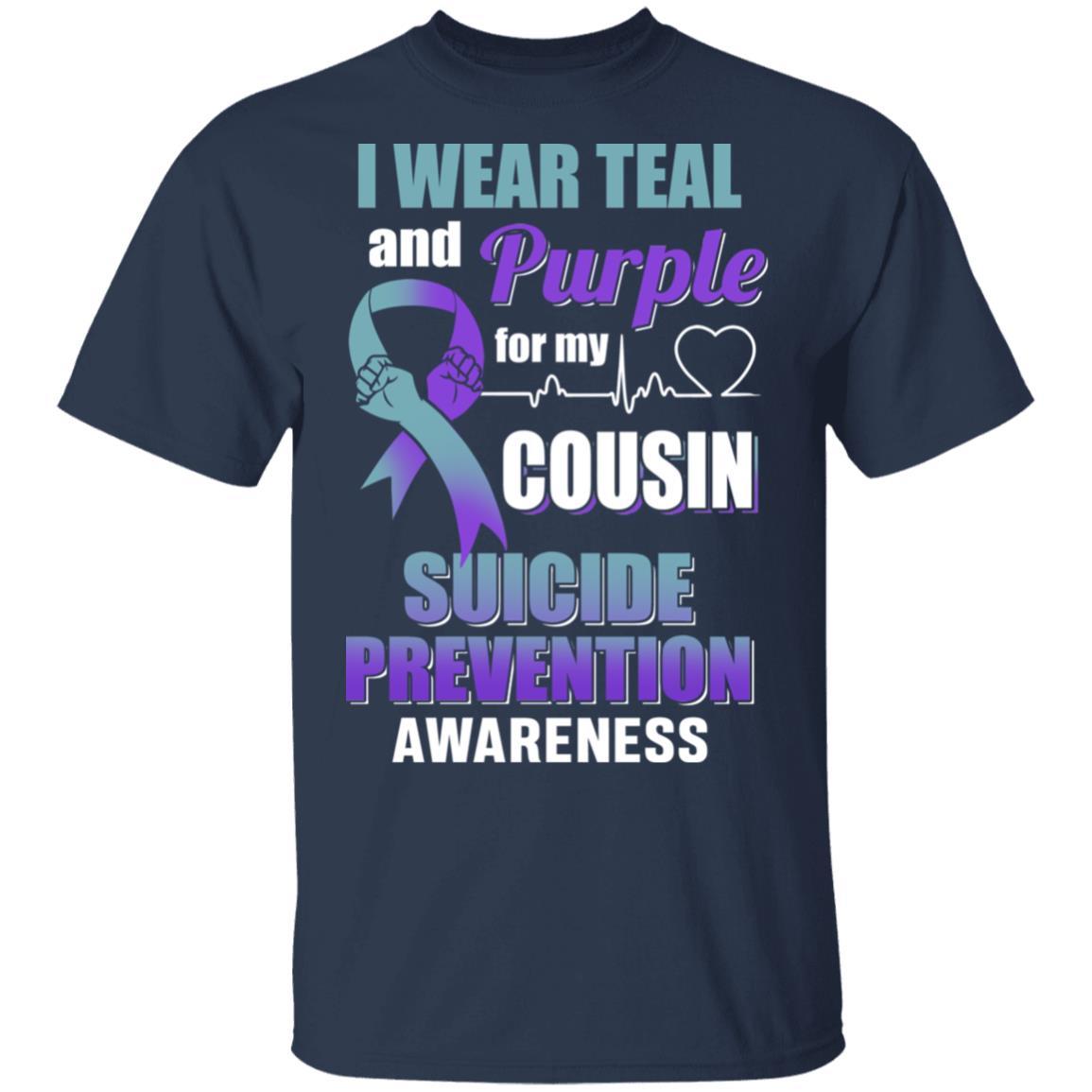I Wear Teal And Purple For My Cousin Suicide Prevention-T-Shirt & Hoodie-Classic T-Shirt-Navy