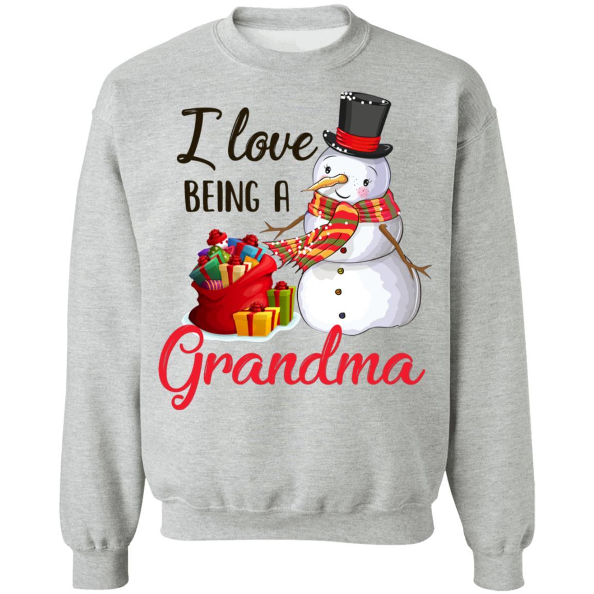 I Love Being A Grandma Snowman Gift For Christmas Day-T-Shirt & Sweatshirt-Crewneck Sweatshirt-Sport Grey