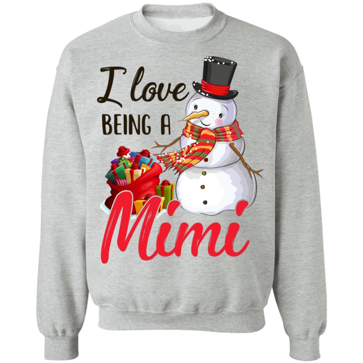 I Love Being A Mimi Snowman Gift For Christmas Day-T-Shirt & Sweatshirt-Crewneck Sweatshirt-Sport Grey