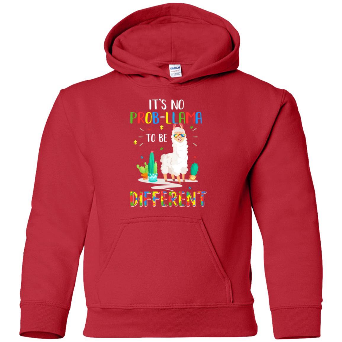 No Prob Llama To Be Different Llama Autism Awareness Gift Youth-Youth Shirt-Youth Pullover Hoodie-Red