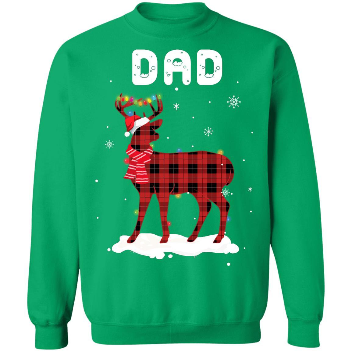 Dad Deer Red Plaid Christmas Family Matching Pajamas-T-Shirt & Sweatshirt-Crewneck Sweatshirt-Irish Green