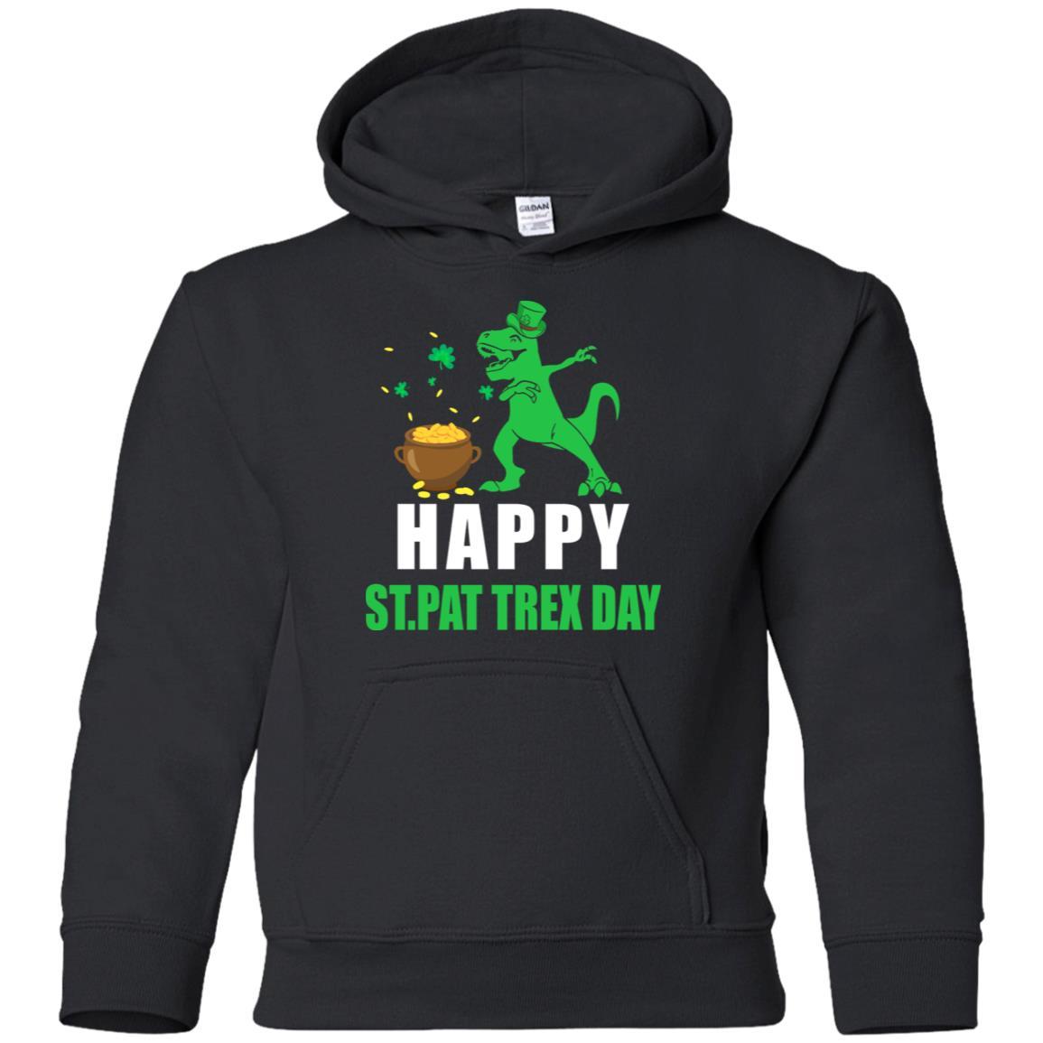 Happy St Pat T-Rex Day Dinosaur St Patrick's Day Youth-Youth Shirt-Youth Pullover Hoodie-Black