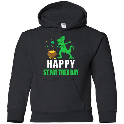 Happy St Pat T-Rex Day Dinosaur St Patrick's Day Youth-Youth Shirt-Youth Pullover Hoodie-Black