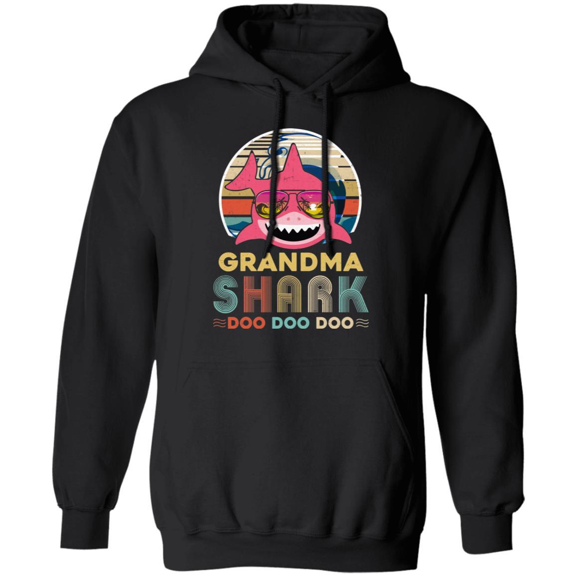 Retro Vintage Grandma Shark Doo Doo Doo-T-Shirt & Hoodie-Pullover Hoodie-Black