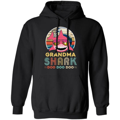 Retro Vintage Grandma Shark Doo Doo Doo-T-Shirt & Hoodie-Pullover Hoodie-Black