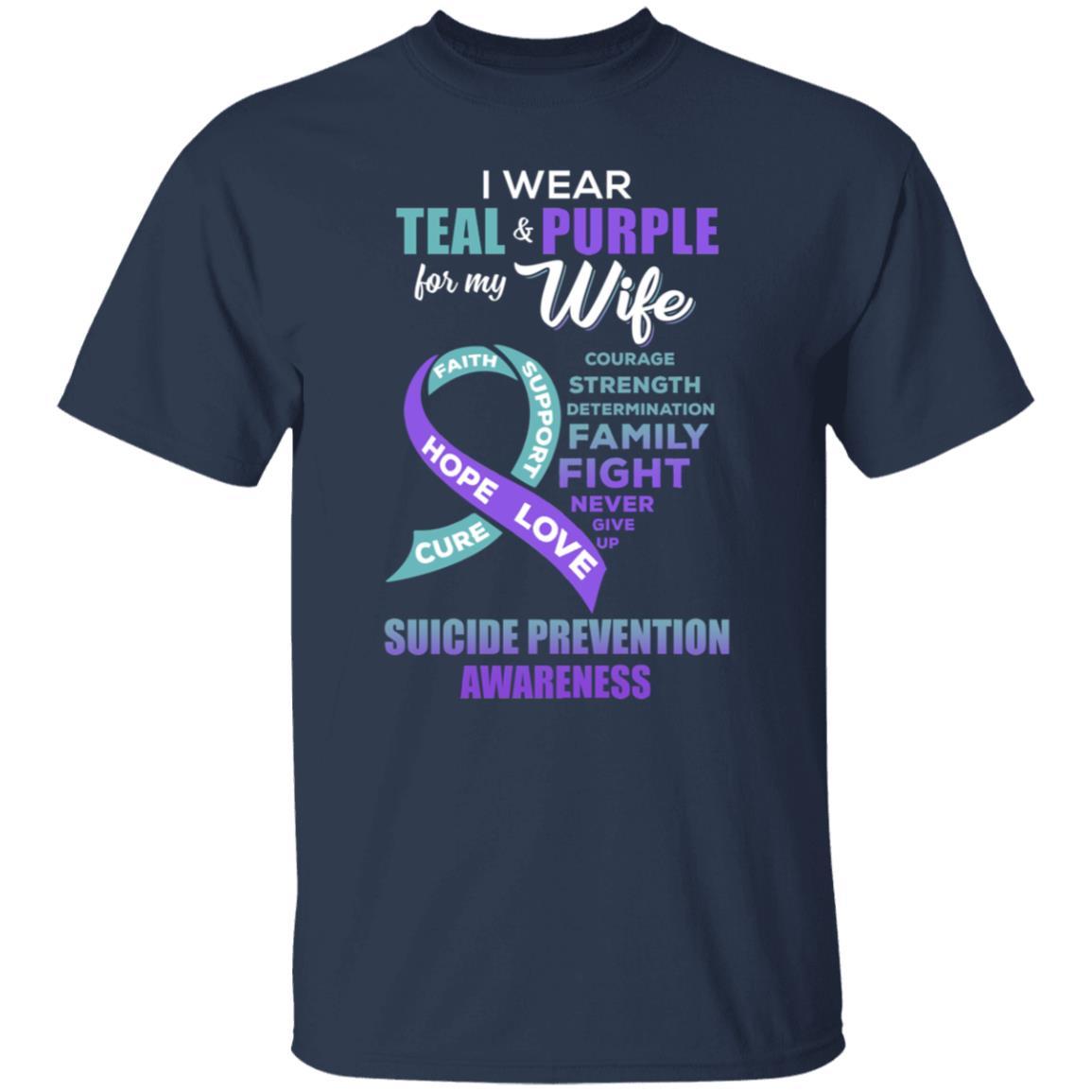 Suicide Prevention I Wear Teal And Purple For My Wife-T-Shirt & Hoodie-Classic T-Shirt-Navy