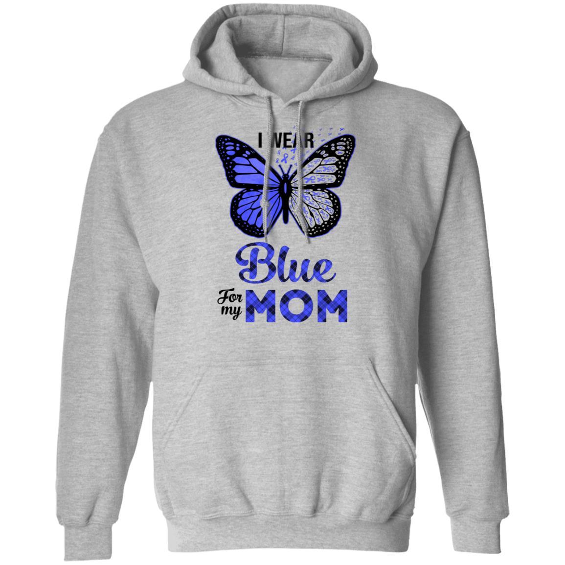 I Wear Blue For My Mom Butterfly Colon Prostate Cancer-T-Shirt & Hoodie-Pullover Hoodie-Sport Grey