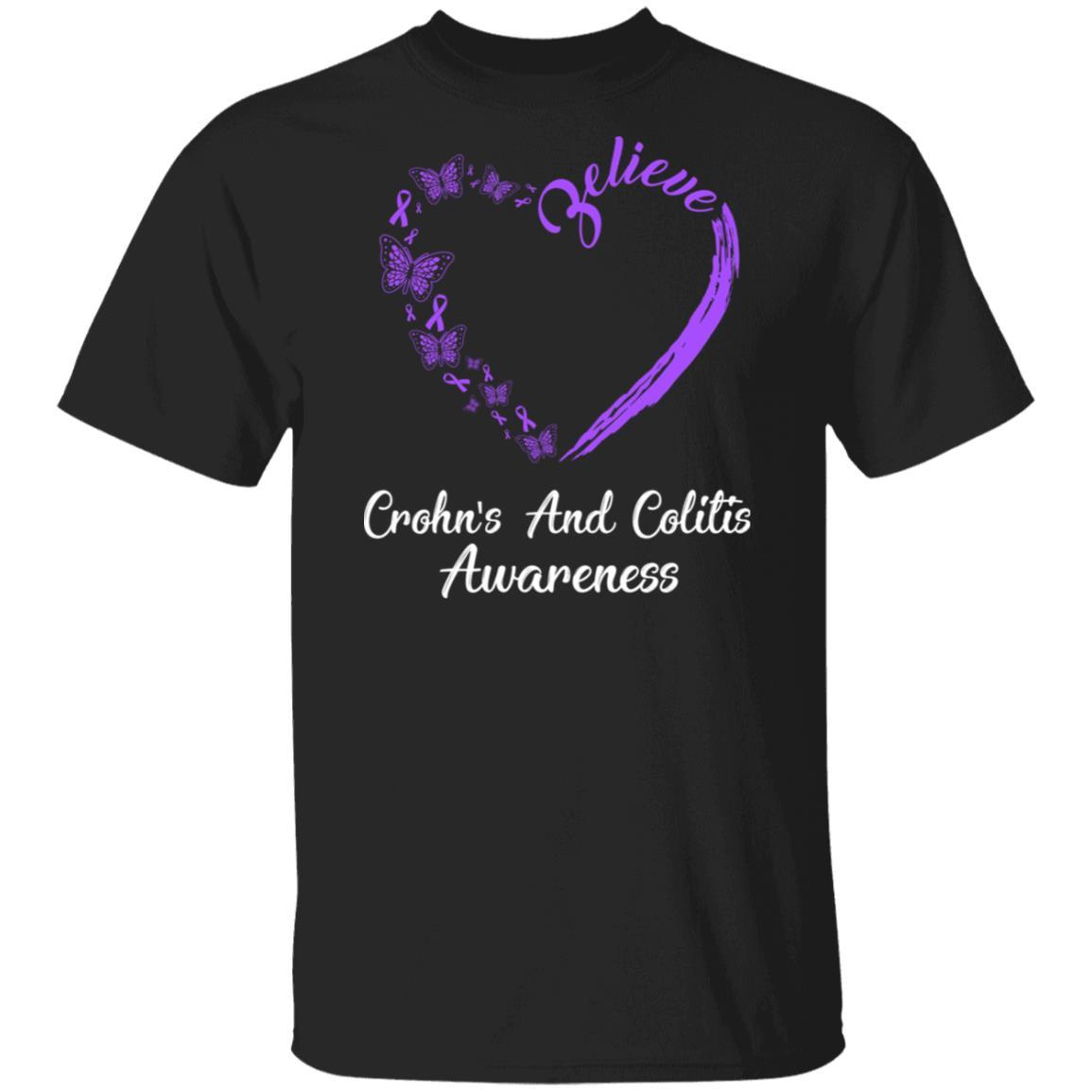 Butterfly Believe Crohn's And Colitis Awareness Ribbon Gifts-T-Shirt & Hoodie-Classic T-Shirt-Black