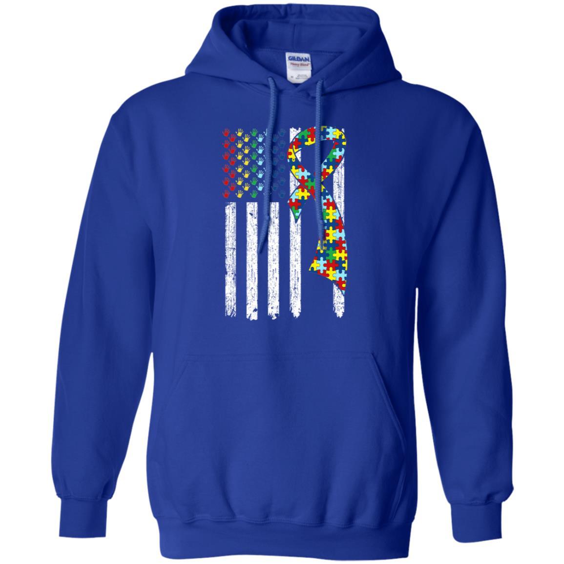 Support Autism Awareness American Flag-T-Shirt & Hoodie-Pullover Hoodie-Royal