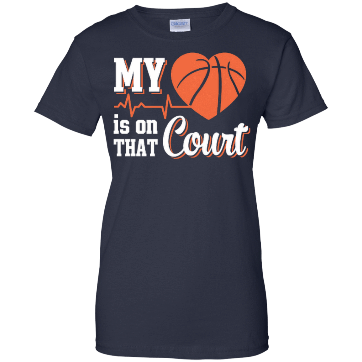 My Heart Is On That Court Basketball-T-Shirt & Hoodie-Women's T-Shirt-Navy