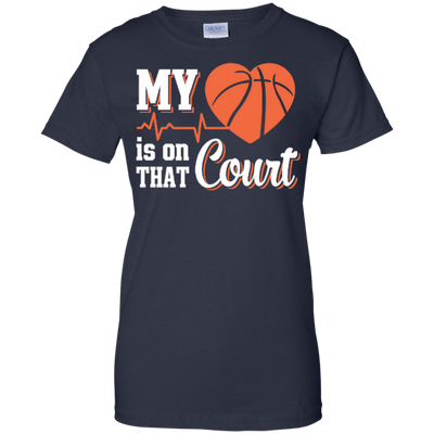 My Heart Is On That Court Basketball-T-Shirt & Hoodie-Women's T-Shirt-Navy