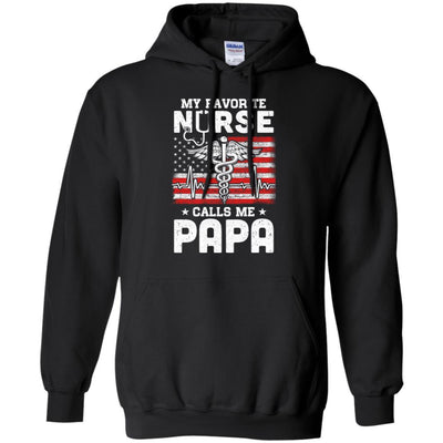 My Favorite Nurse Calls Me Papa USA Flag Father's Day-T-Shirt & Hoodie-Pullover Hoodie-Black