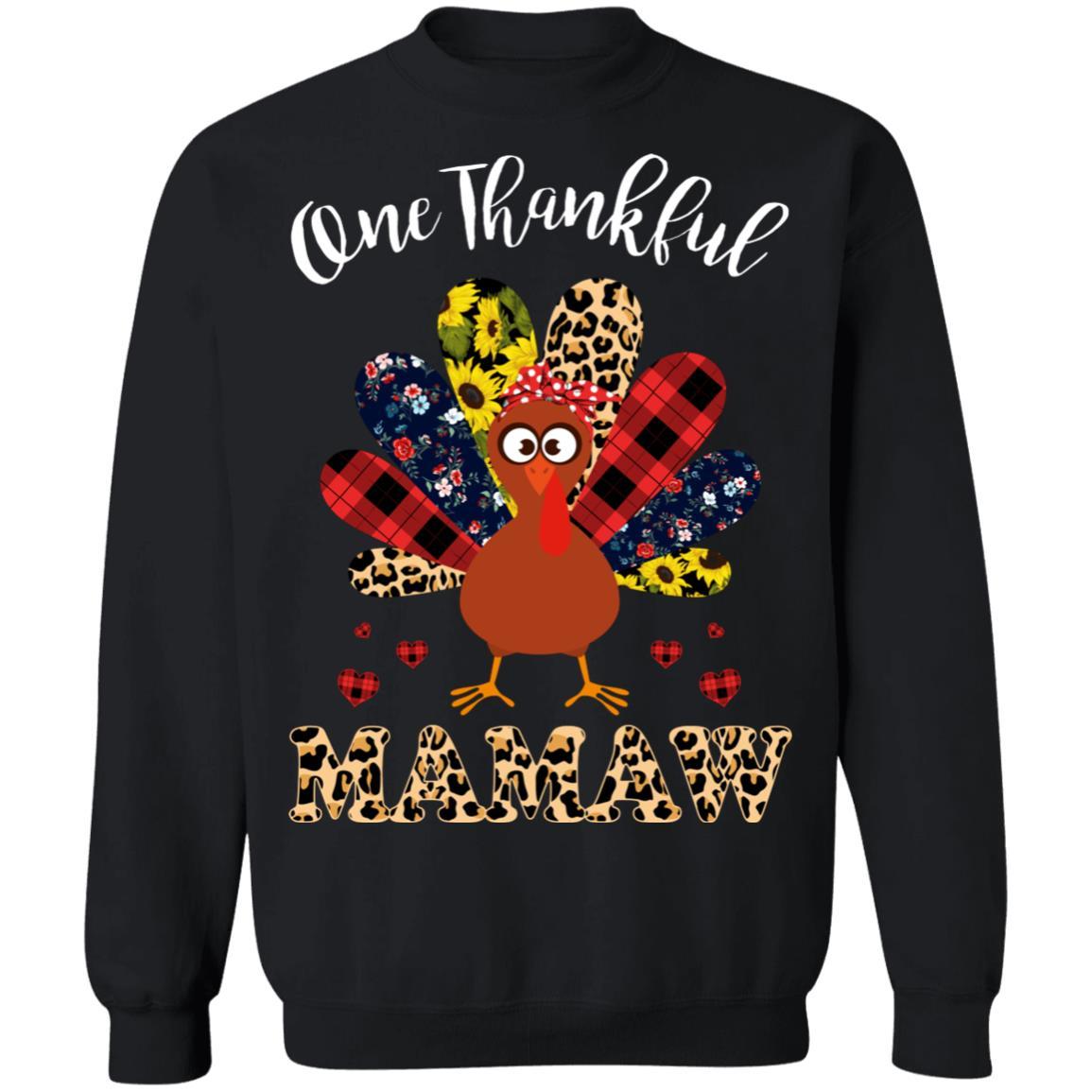 One Thankful Mamaw Leopard Turkey Thanksgiving Gift-T-Shirt & Sweatshirt-Crewneck Sweatshirt-Black