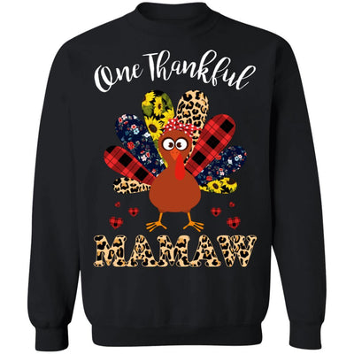 One Thankful Mamaw Leopard Turkey Thanksgiving Gift-T-Shirt & Sweatshirt-Crewneck Sweatshirt-Black