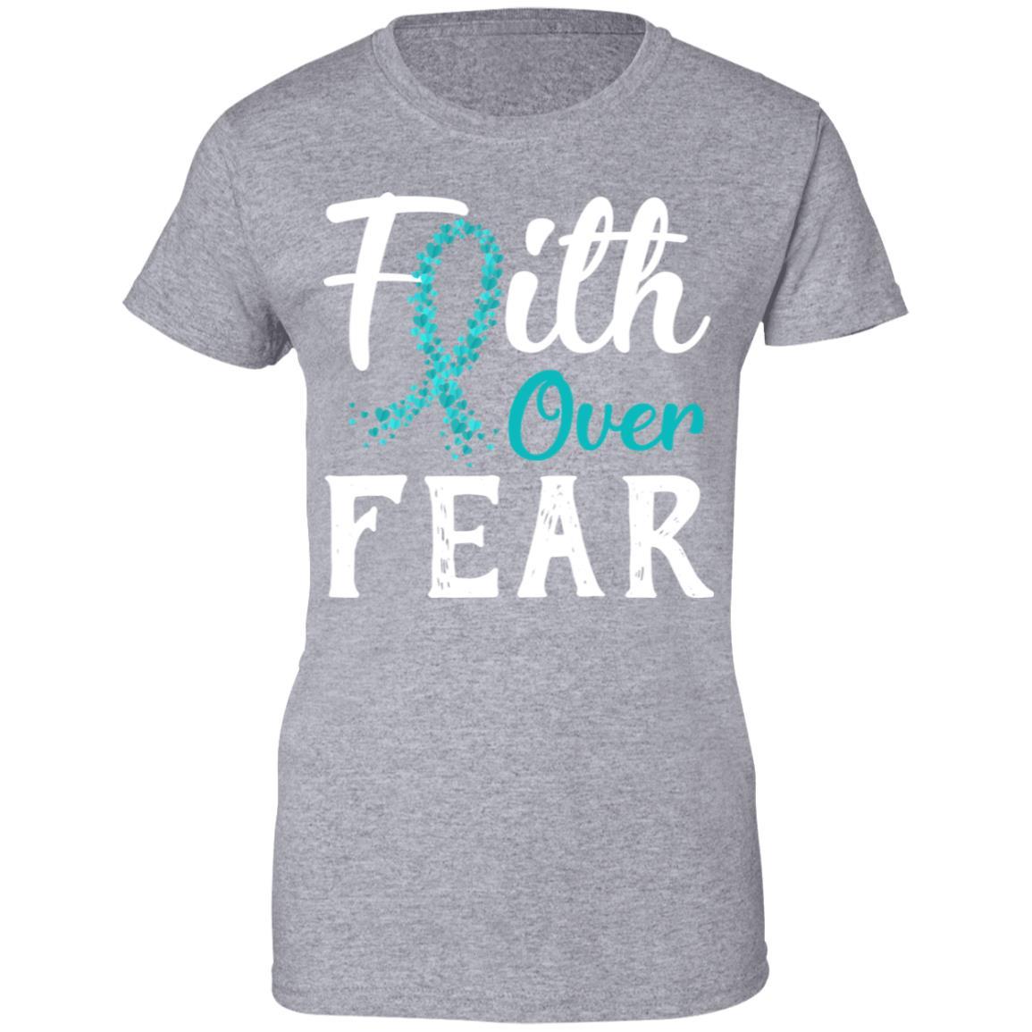 Ovarian Cancer Awareness Teal Ribbon Faith Over Fear-T-Shirt & Hoodie-Women's T-Shirt-Sport Grey