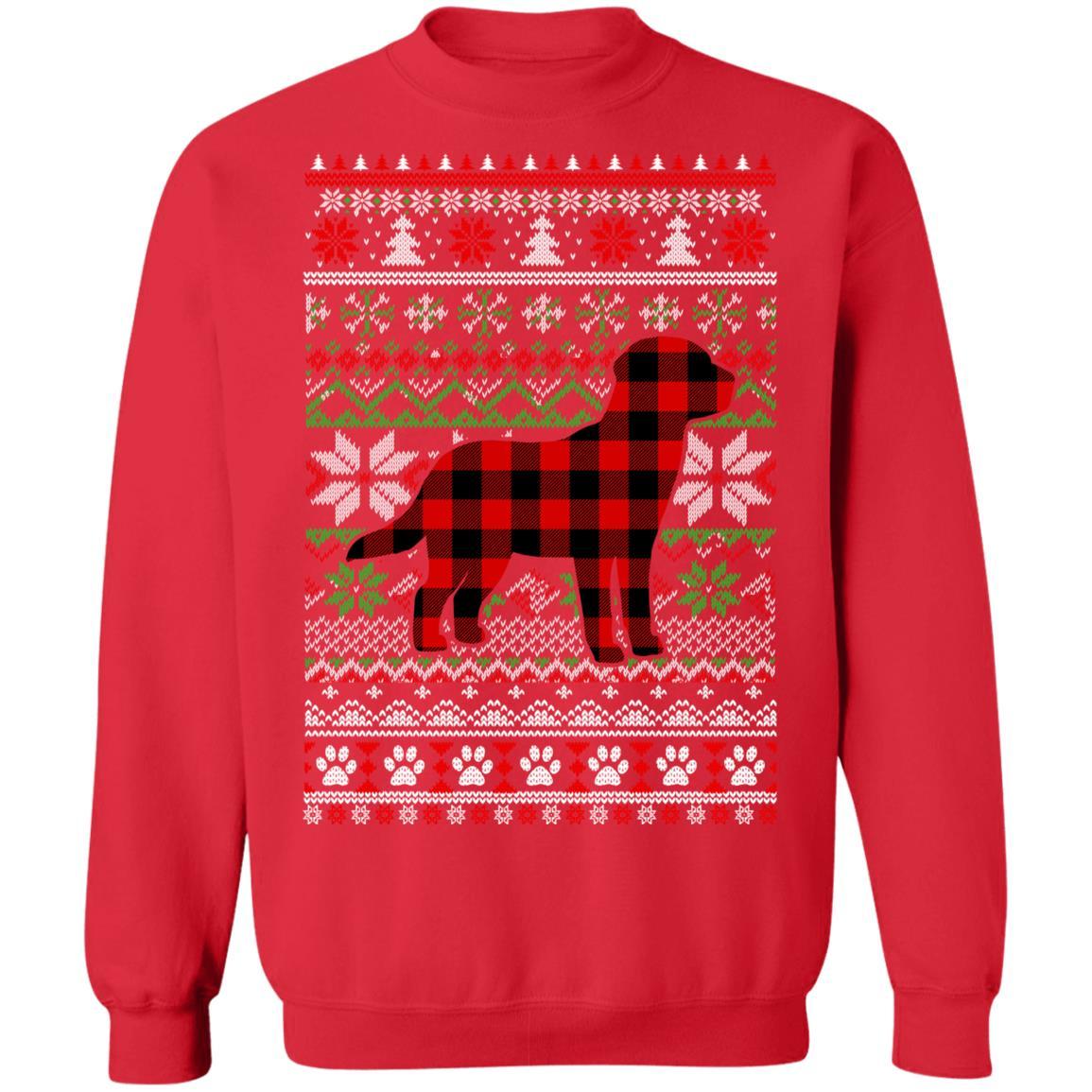 Labrador Red Plaid Ugly Christmas Sweater Gifts-T-Shirt & Sweatshirt-Crewneck Sweatshirt-Red