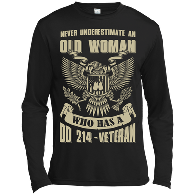 Never Underestimate An Old Woman Who Has A DD-214 Veteran-T-Shirt & Hoodie-Long Sleeve T-Shirt-Black