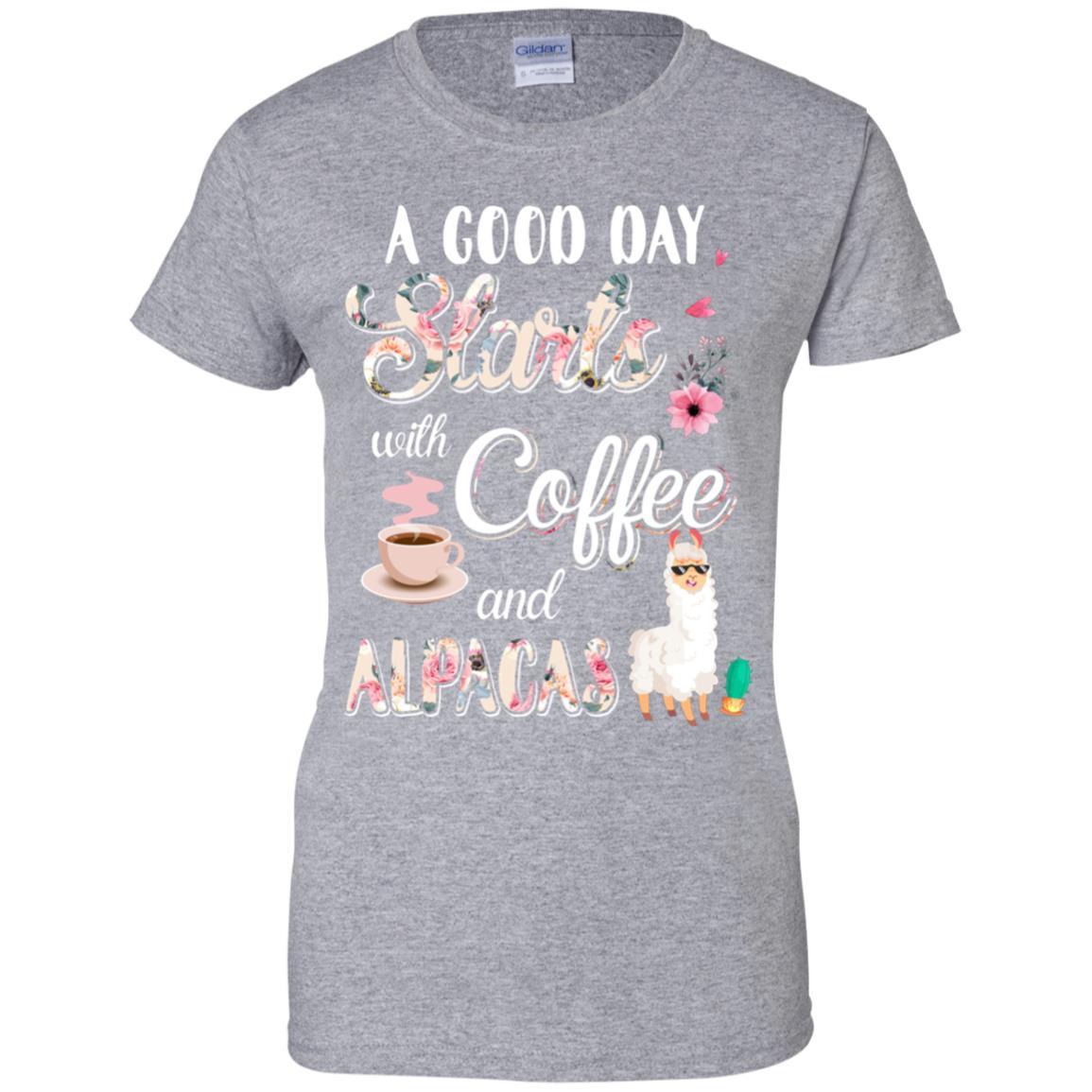 A Good Day Starts With Coffee And Alpacas Lover Gift-T-Shirt & Tank Top-Women's T-Shirt-Sport Grey