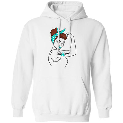 Support Ovarian Cancer Awareness Warrior Believe-T-Shirt & Hoodie-Pullover Hoodie-White