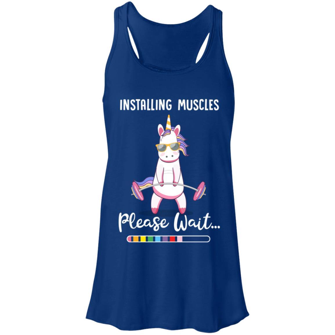 Installing Muscles Please Wait Funny Unicorn Fitness-T-Shirt & Tank Top-Women's Flowy Racerback Tank-True Royal