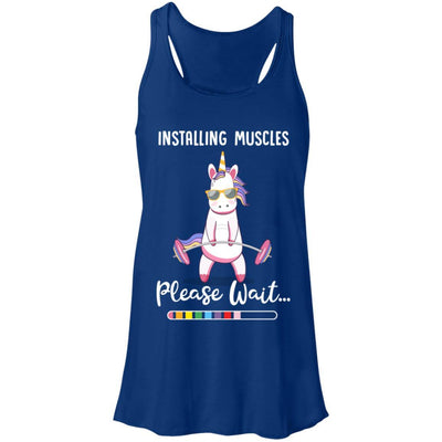 Installing Muscles Please Wait Funny Unicorn Fitness-T-Shirt & Tank Top-Women's Flowy Racerback Tank-True Royal
