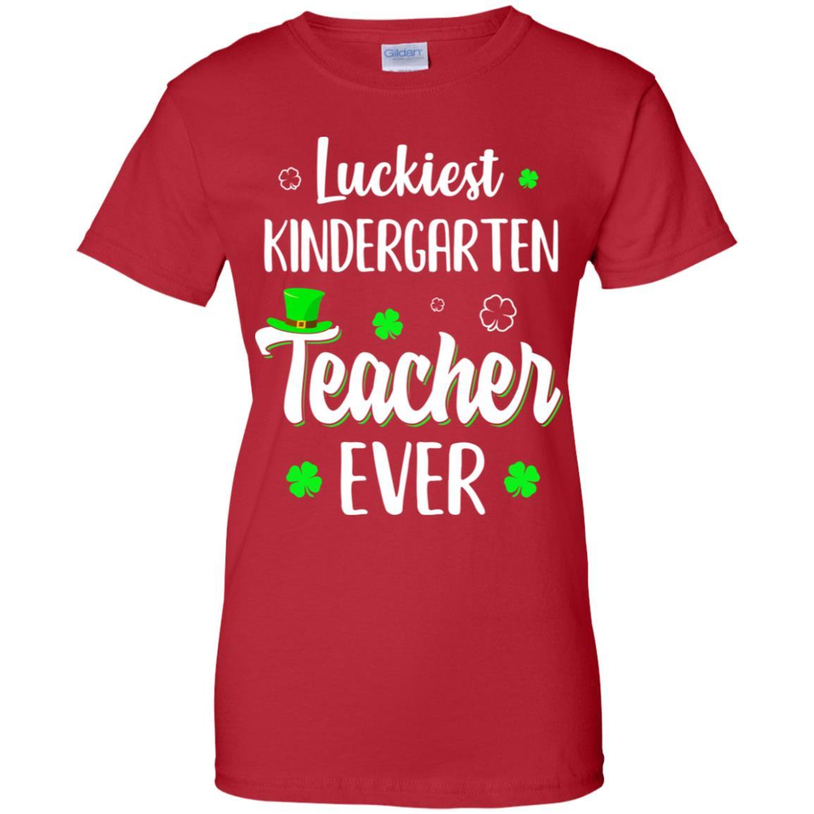 Luckiest Kindergarten Teacher Ever Irish St Patricks Day-T-Shirt & Hoodie-Women's T-Shirt-Red