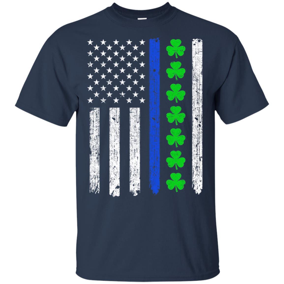 Thin Blue Line Shamrock Irish St Patricks Day Police-T-Shirt & Hoodie-Classic T-Shirt-Navy
