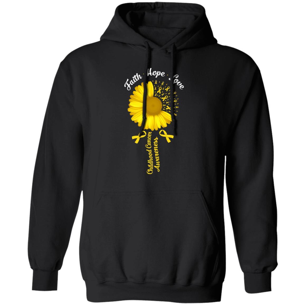 Faith Hope Love Childhood Cancer Awareness-T-Shirt & Hoodie-Pullover Hoodie-Black