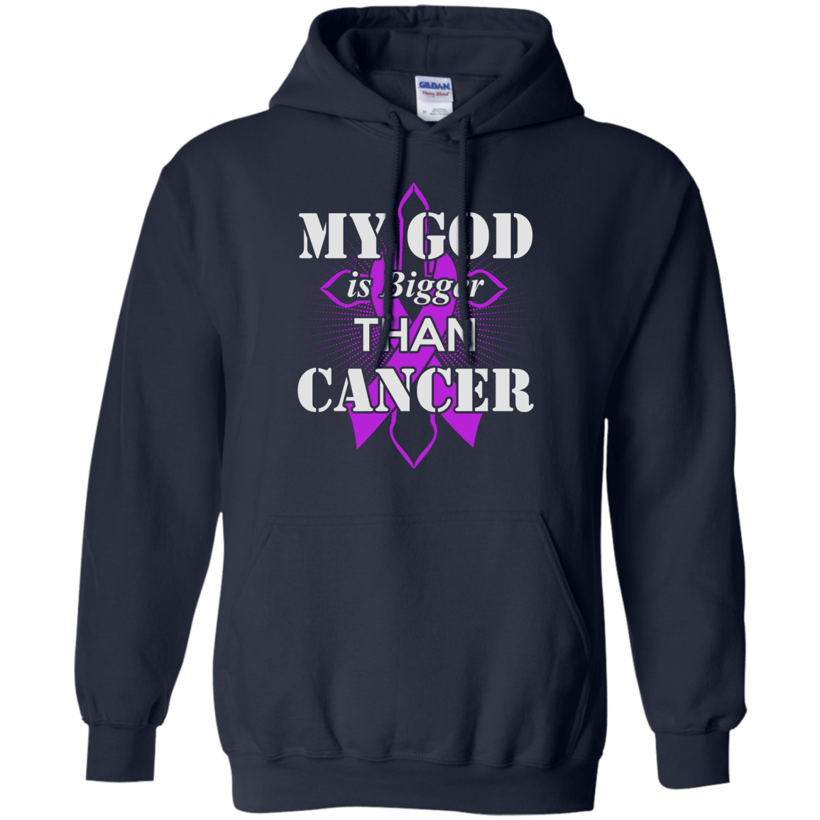 My God Is Bigger Than Cancer Violet Awareness Ribbon-T-Shirt & Hoodie-Pullover Hoodie-Navy