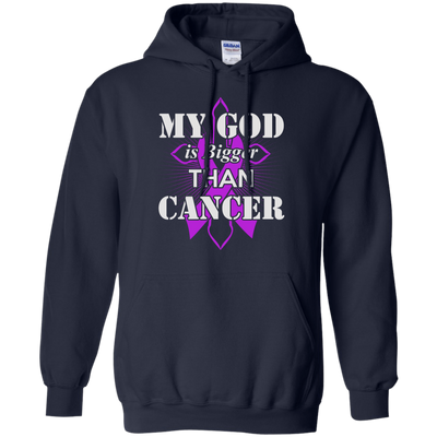 My God Is Bigger Than Cancer Violet Awareness Ribbon-T-Shirt & Hoodie-Pullover Hoodie-Navy
