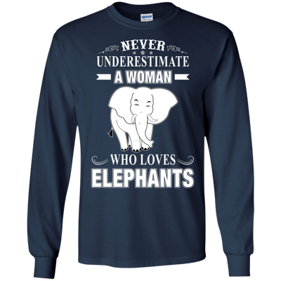 Never Underestimate Woman Loves Elephant-T-Shirt & Hoodie-Long Sleeve T-Shirt-Navy