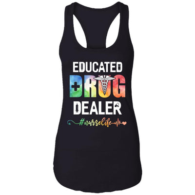 Educated Drug Dealer Funny Nursing Nurse Gift Heart Beat-T-Shirt & Tank Top-Women's Ideal Racerback Tank-Black