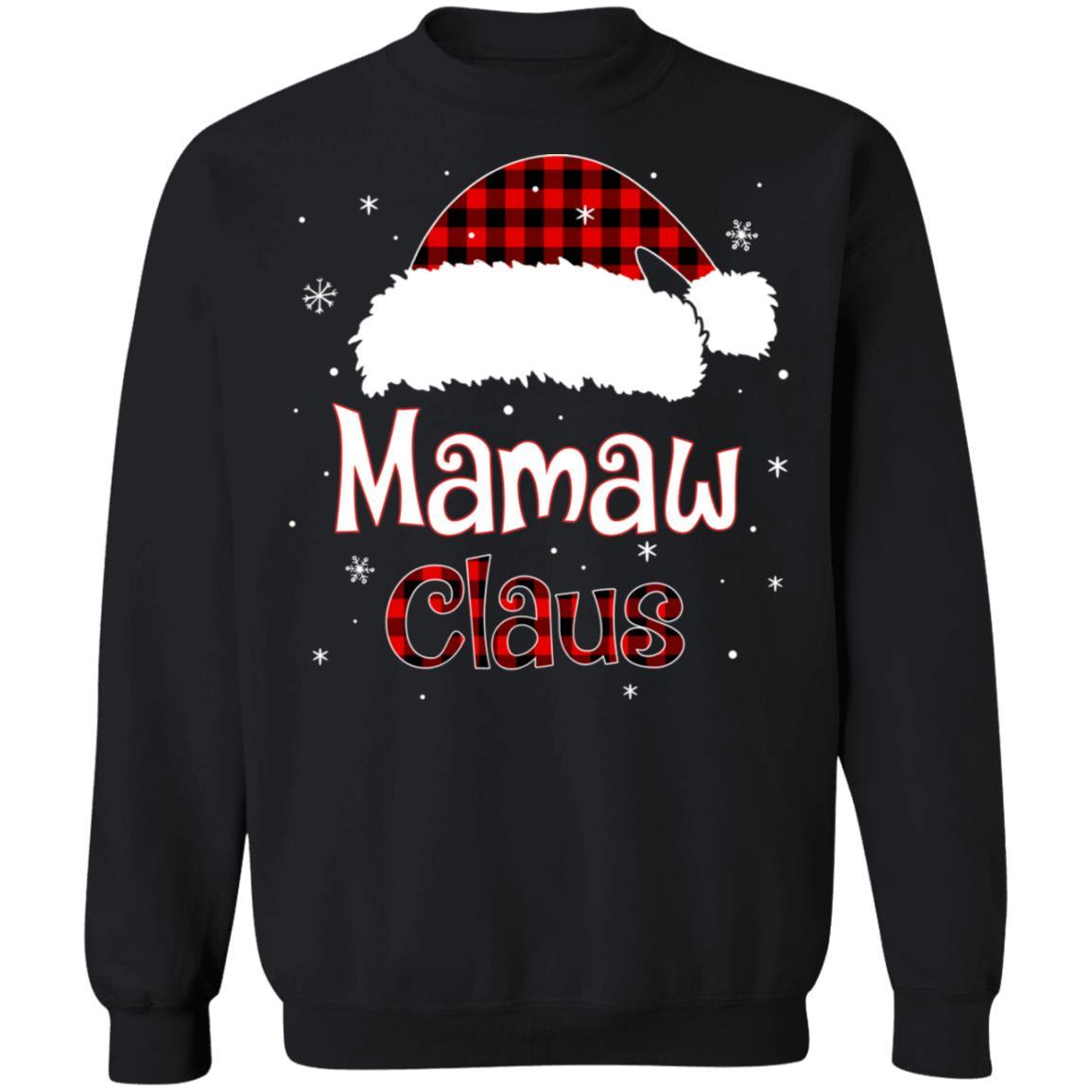 Santa Mamaw Claus Red Plaid Family Pajamas Christmas Gift-T-Shirt & Sweatshirt-Crewneck Sweatshirt-Black