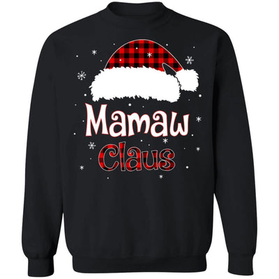 Santa Mamaw Claus Red Plaid Family Pajamas Christmas Gift-T-Shirt & Sweatshirt-Crewneck Sweatshirt-Black