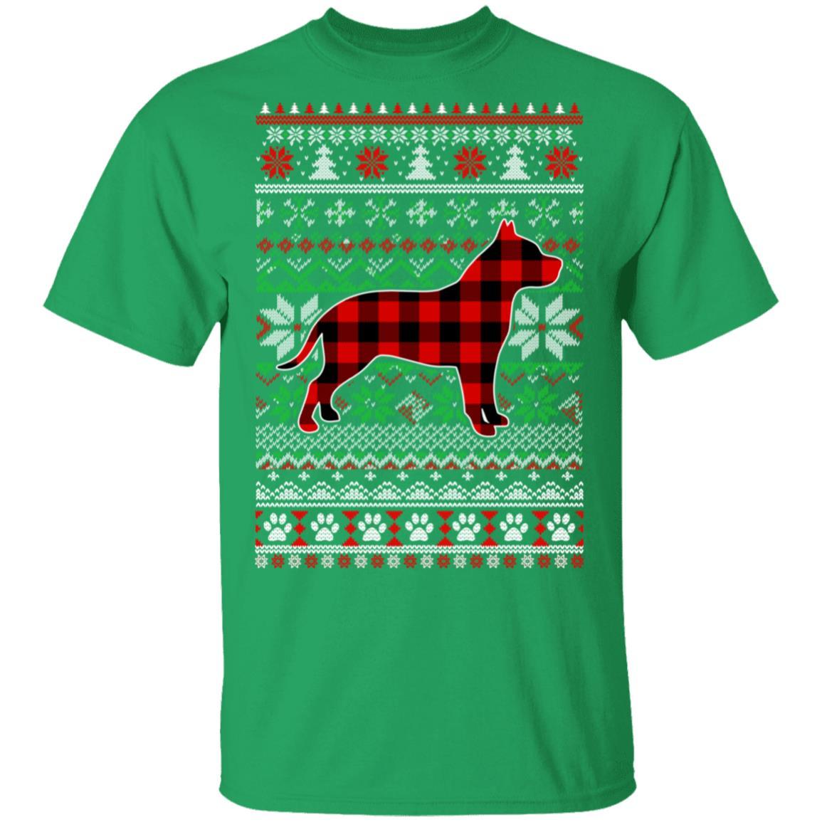 Pit bull Red Plaid Ugly Christmas Sweater Gifts-T-Shirt & Sweatshirt-Classic T-Shirt-Irish Green
