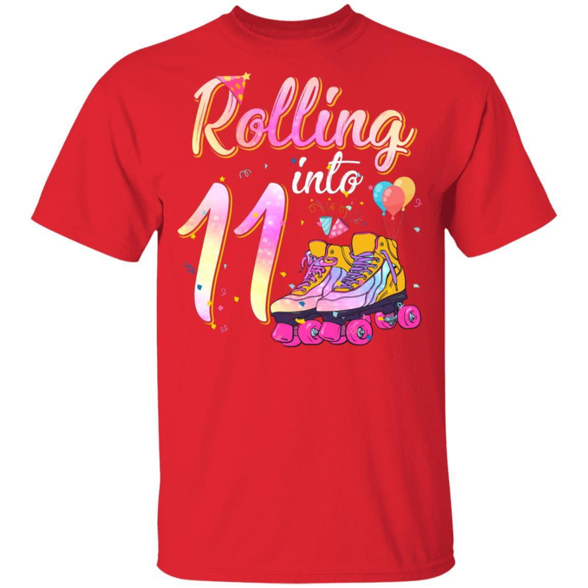11 Years Old Birthday Girls Roller Skates 80's 11th Birthday Youth-Youth Shirt-Youth T-Shirt-Red